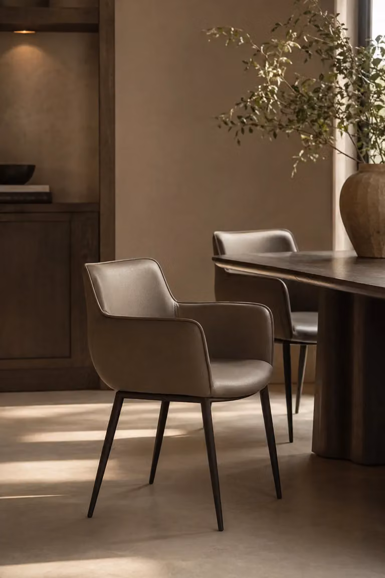 Tommy Franks Kim Dining Chair with Armrests in Brown and Grey Synthetic Leather and Metal