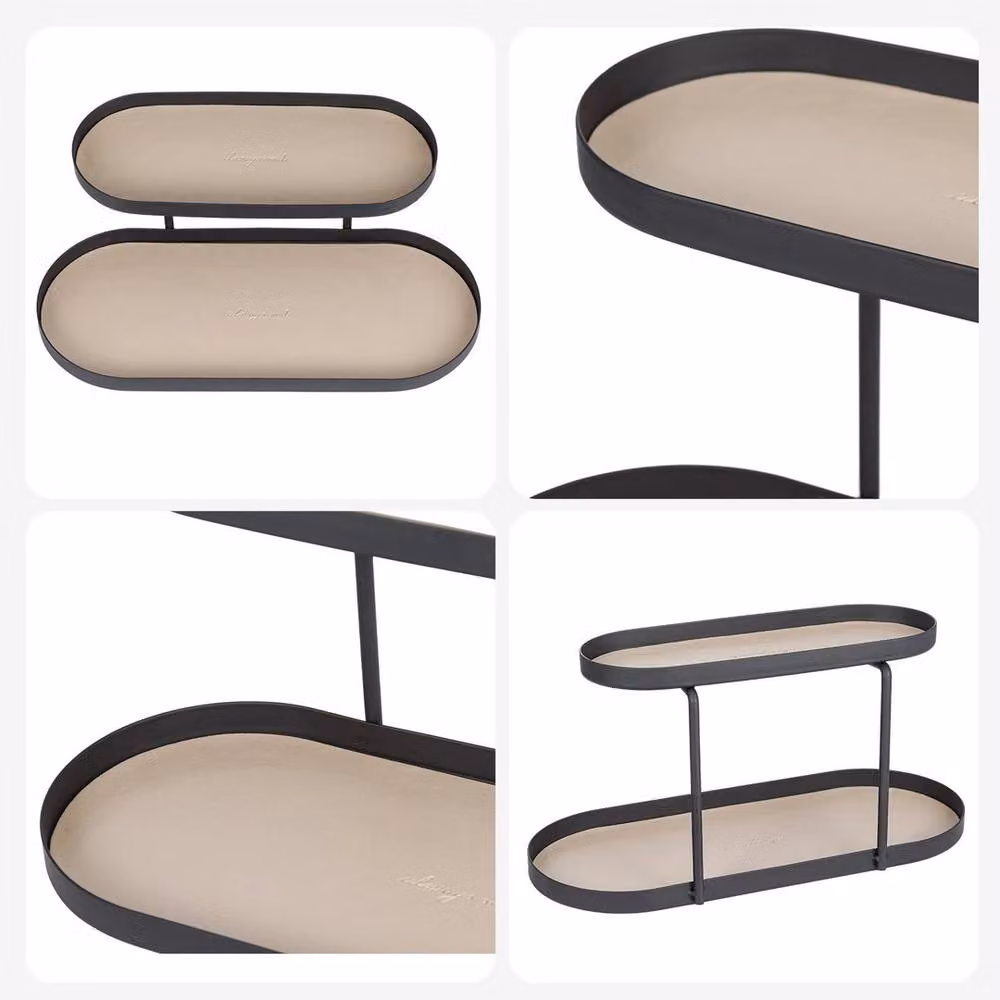 KORVIXA Double-Layer Oval Metal Storage Box in Black – 3