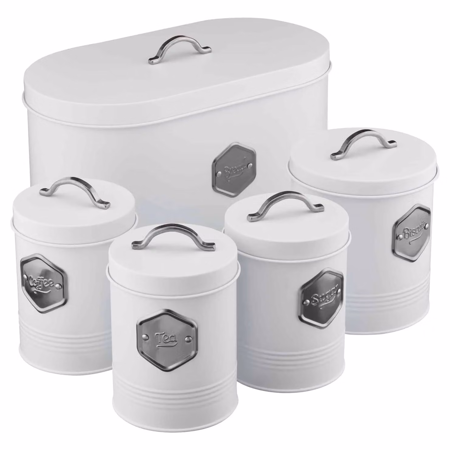 Cooks Professional 5 Piece Airtight Kitchen Canister Set in White with Silver Labels – 2