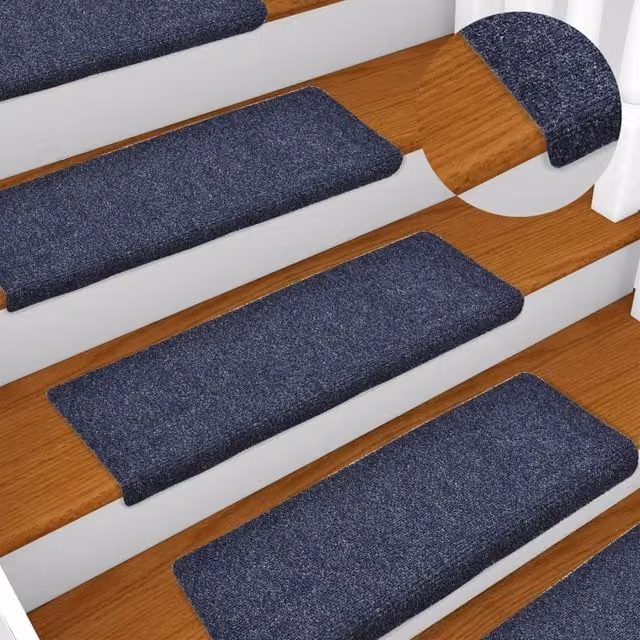 Berkfield Home Blue Needle Punch Stair Mats, 15 Piece Set, W/D/H: 65 x 21 x 4 cm