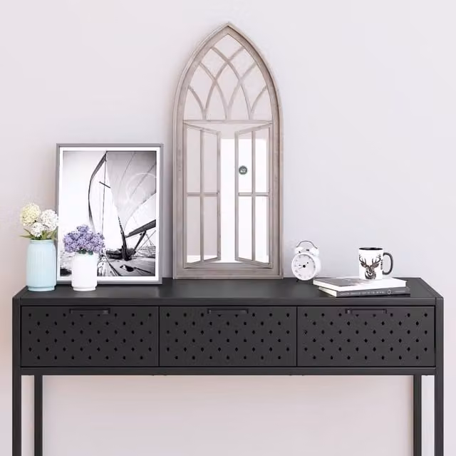 Berkfield Home Sand Antique Wall Mirror, Beige Metal, W: 70 cm, H: 30 cm