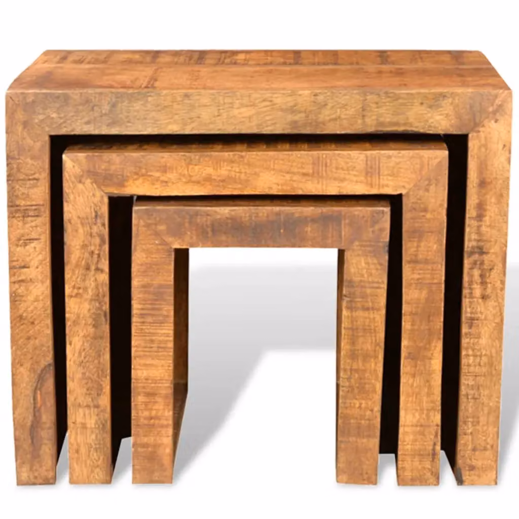 Berkfield Home 3 Piece Nesting Table Set in Antique Brown Solid Mango Wood – 2