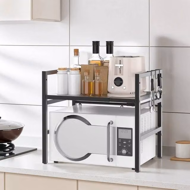 EONLION 2 Tier Modern Black Metal Kitchen Microwave Stand with Adjustable Shelves, Width: 100 cm – 1