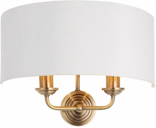 Netlighting Highclere Vintage Wall Lamp with Antique Brass Plate and White Fabric Shade in Gold