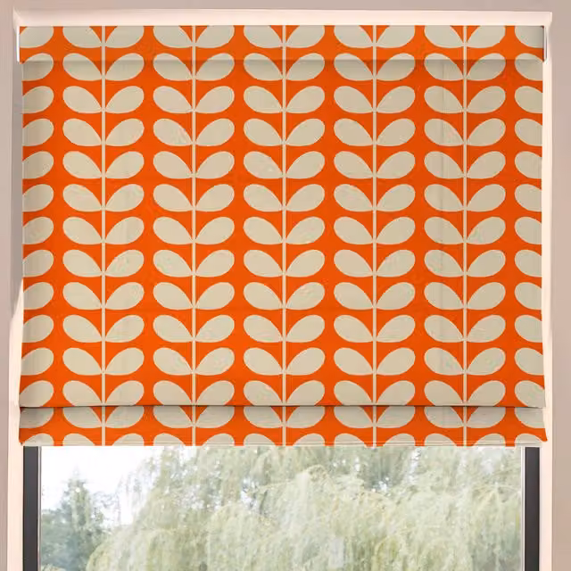 Orla Kiely Solid Stem Made to Measure Blackout Roman Blind in Tomato Red and Orange Floral Pattern