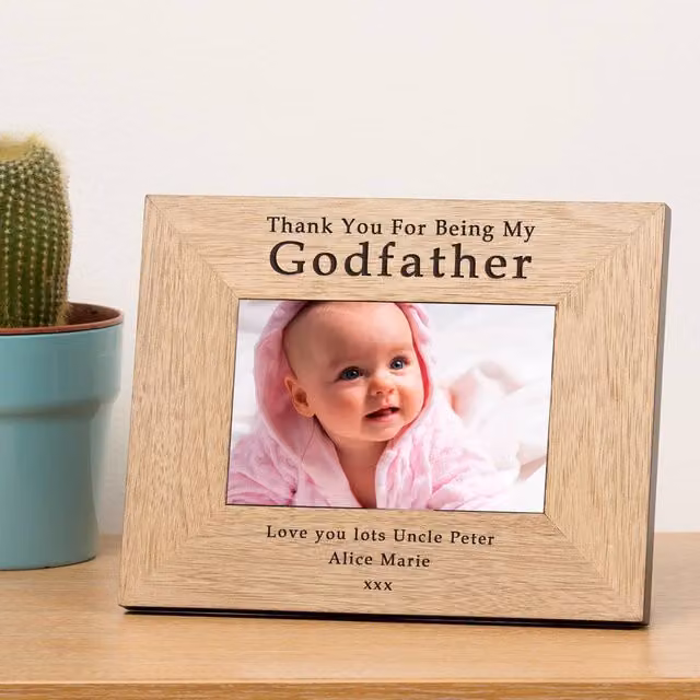 Uniqueful Men's Personalised Thank You for Being My Godfather Wood Picture Frame, Brown, 6 x 4 in