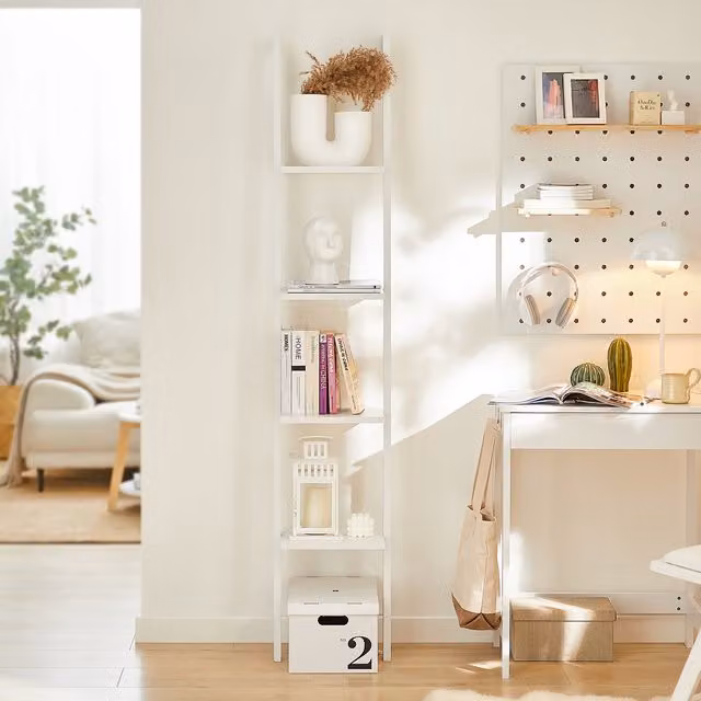SoBuy Modern 4-Tier Freestanding Ladder Shelf Bookcase in White