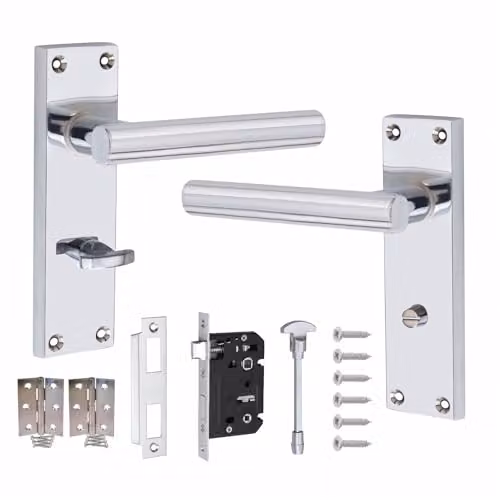 Golden Grace Victorian Straight T-Bar Door Handles with Long Backplate Set in Polished Chrome