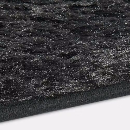 OHS Black Modern Shaggy Runner Rug, Non-Slip Faux Fur Polyester Floor Mat, W/D/H: 60 x 150 x 1 cm – 3
