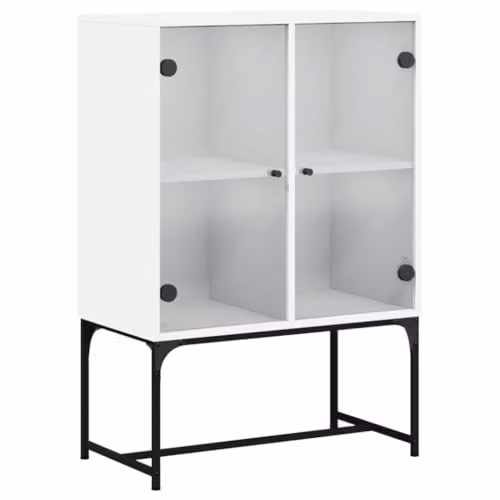 vidaXL Side Cabinet with Glass Doors, White, W/D/H: 69 x 37 x 100 cm