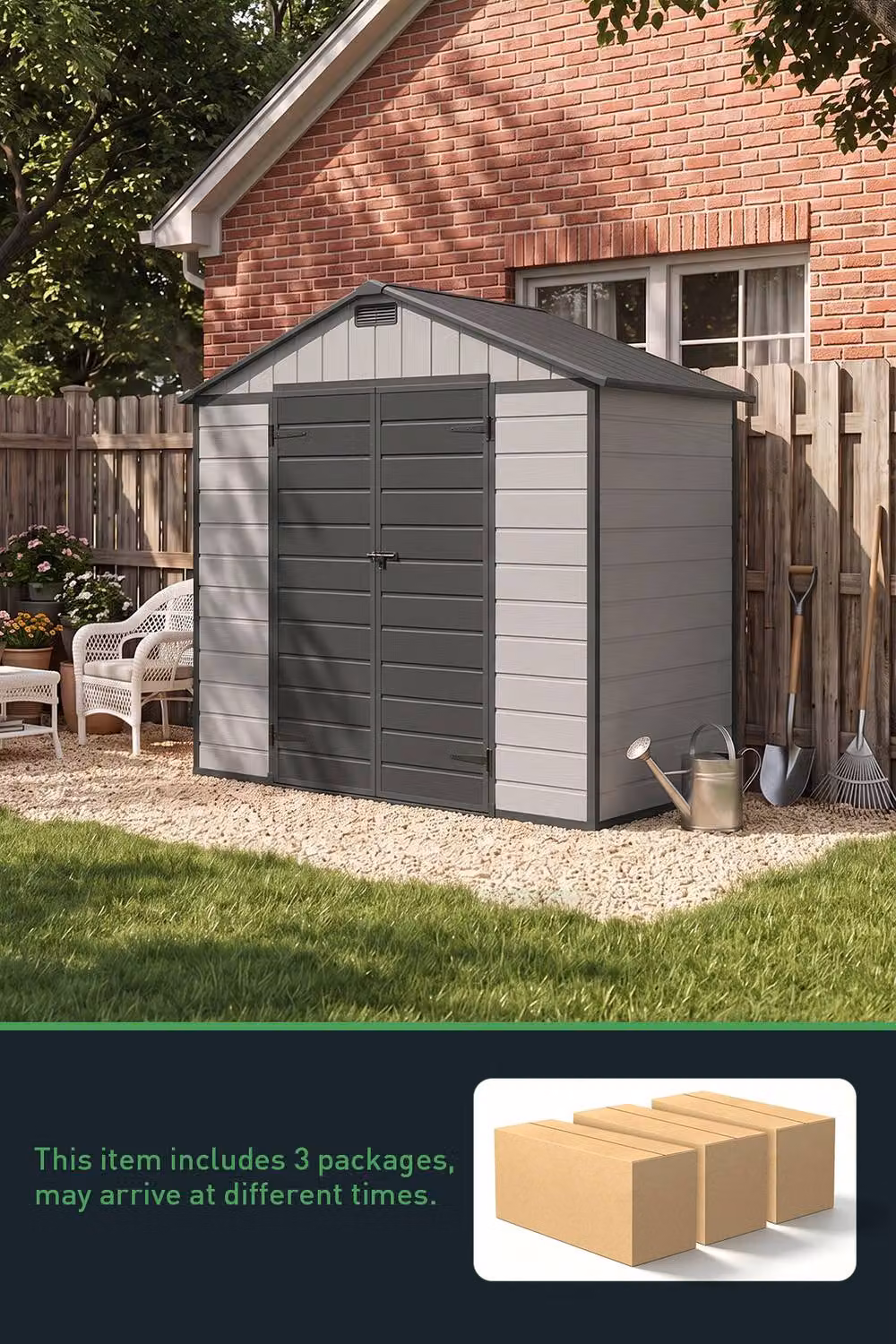 Living and Home Large Gable Garden Storage Shed in Grey, W: 243.8 cm, D: 121.9 cm, H: 183.0 cm – 2