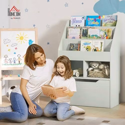 HOMCOM Montessori-Inspired Kids Bookshelf with Moveable Drawer, Green, W/D/H: 60 x 29.9 x 90 cm – 2