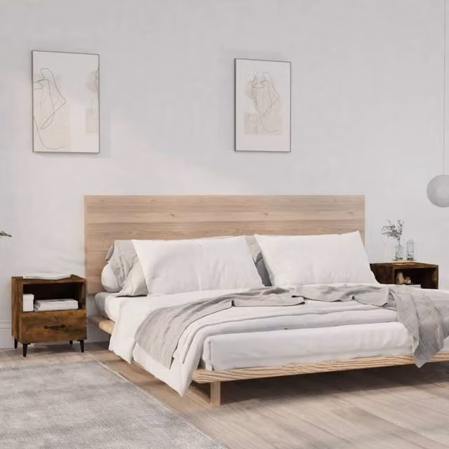 Berkfield Home Set of 2 Smoked Oak Bedside Cabinets in Brown