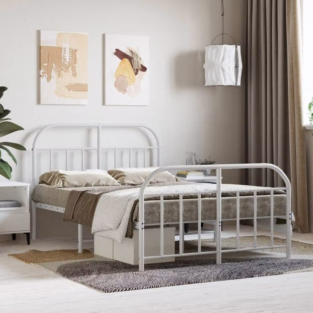 Berkfield Home Metal Bed Frame with Headboard and Footboard in White, W/D/H: 120 x 200 cm – 2