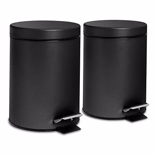 Harbour Housewares Pack of 2 Round Stainless Steel Pedal Bins, 3L, Black