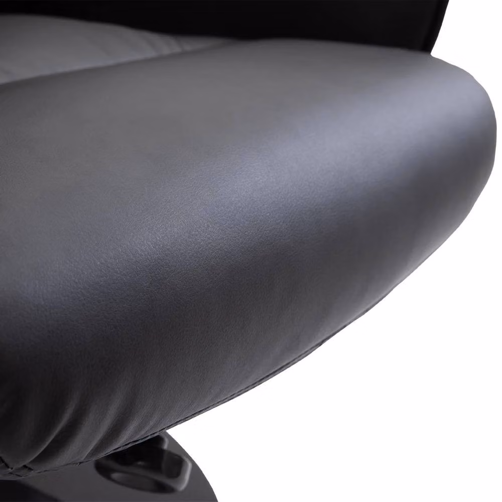 NESTLUNE Black PU Leather Swivel Recliner Armchair with Ottoman – 4