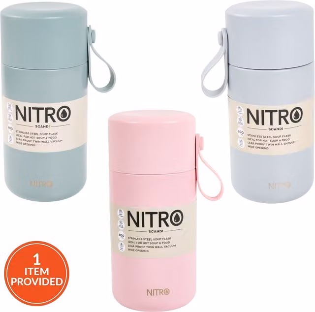 Nitro Scandi Silver Stainless Steel Leakproof Soup and Food Flask, 600ml