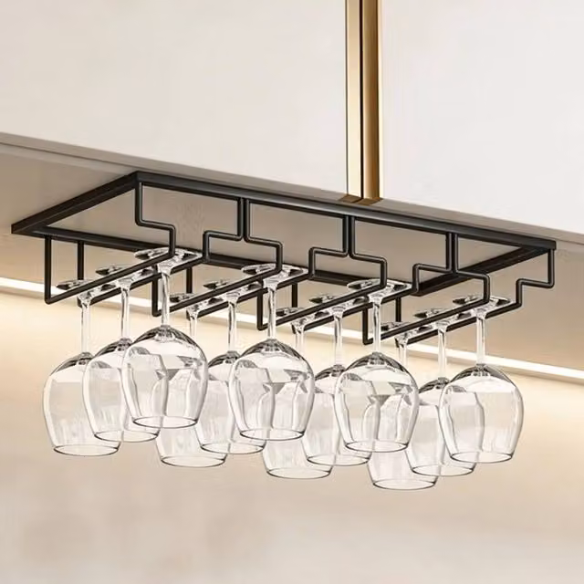 SPETLEK Wine Glass Holder and Storage Rack in Black, W: 40 cm, D: 22.5 cm, H: 22.5 cm