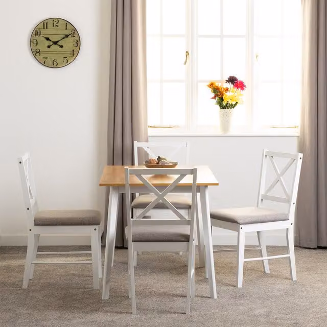 Seconique Balfour 4 Seater Dining Set with Rectangular White and Oak Table and Grey Fabric Chairs