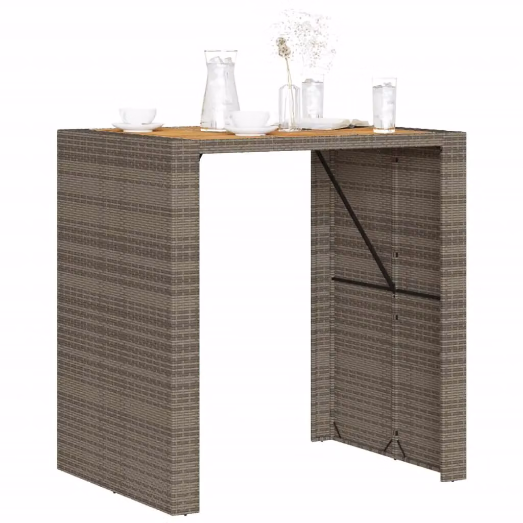 Berkfield Home Garden Bar Table with Acacia Wood Top and Grey Poly Rattan, W: 105 cm, D: 80 cm, H: 110 cm – 3