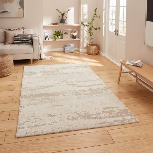 Terrys Modern Abstract Machine Woven Rectangular Rug in Beige