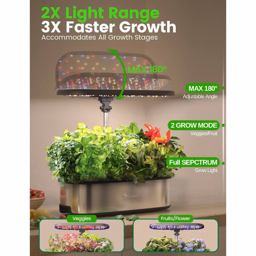 Letpot Smart Hydroponic Growing System with 12 Pods, LED Light and Water Tank, Silver – 5