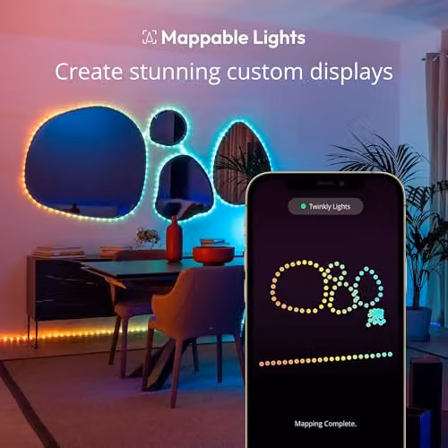 Twinkly Dots 20m Flexible RGB LED Strip, Multicolour, Black Wire, IP44 Rated, Compatible with Alexa, Google Assistant and Apple HomeKit – 3