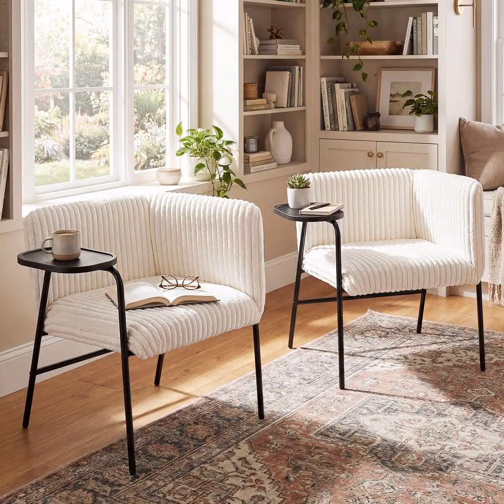Costway Modern Corduroy Upholstered Accent Armchair in White – 5