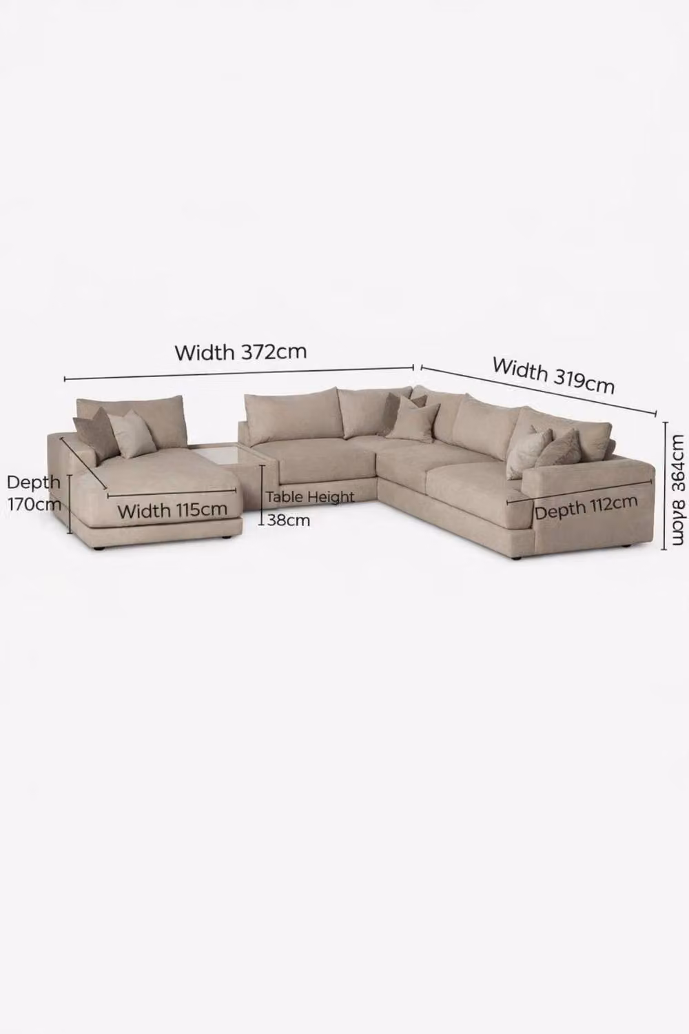 HOB Furniture Serville U-Shape Fabric Sofa with Side Table and Scatter Cushions in Beige – 2