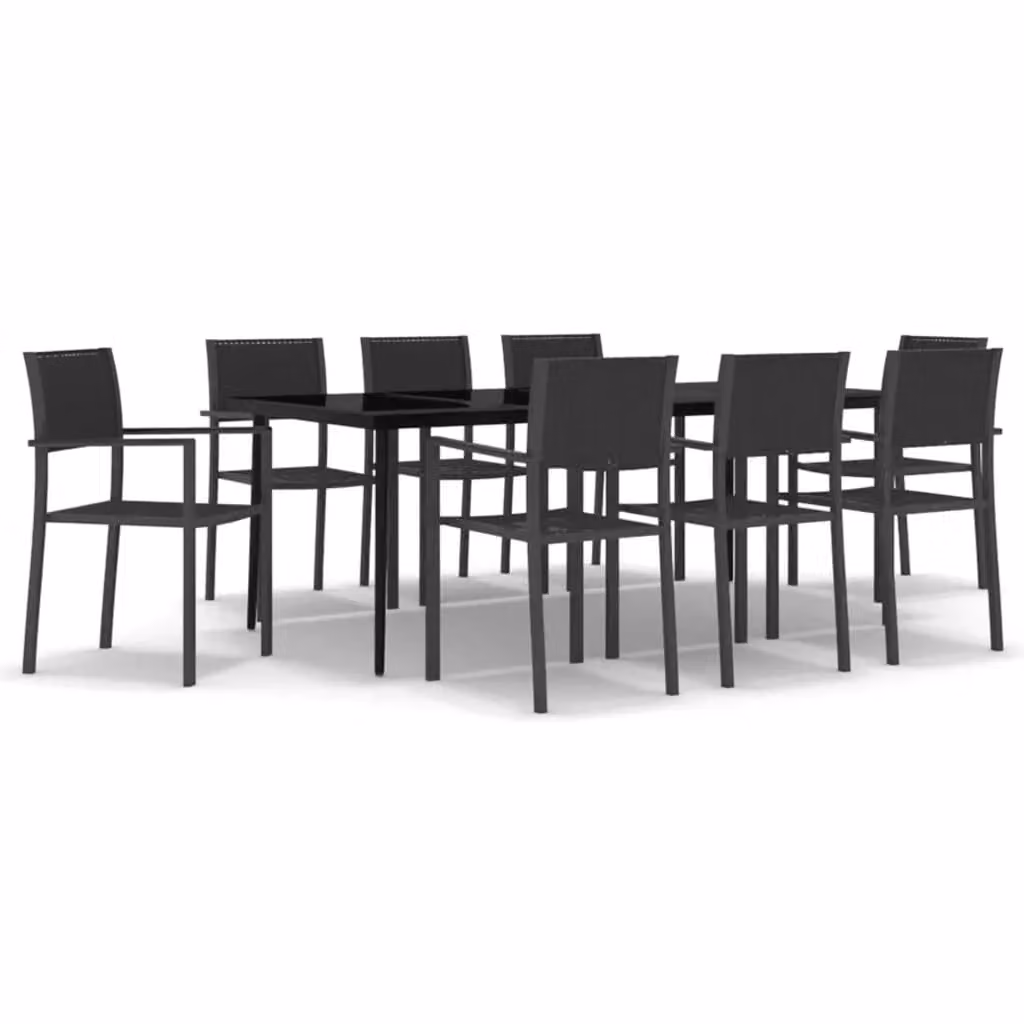 Berkfield Home 9 Piece Modern Garden Dining Set in Matt Black Powder Coated Steel with Glass Tabletop – 2