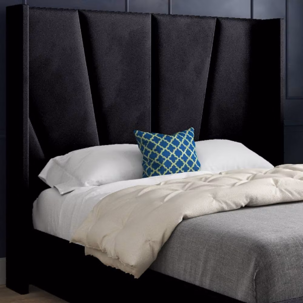 Casani Farleigh Single Upholstered Winged Bed Frame in Black Soft Velvet, W/D/H: 90 x 200 x 83 cm – 4