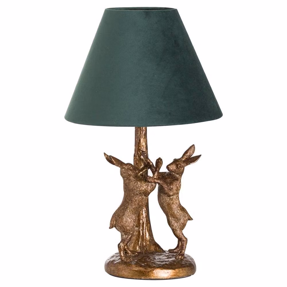 Wyld Haus Sault Antique Gold Marching Hares Table Lamp with Green Velvet Shade – 3