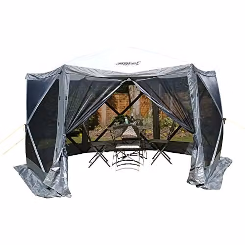 Maypole Grey 6 Sided Pop-Up Screenhouse Water Resistant Gazebo with Mesh Side Walls and UPF 50+ Protection