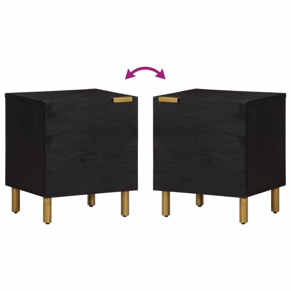 Berkfield Home Black Mango Wood Bedside Cabinet W/D/H: 40 x 33 x 46 cm – 3
