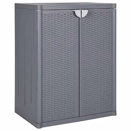 vidaXL Grey Garden Storage Cabinet with Rattan Effect Plastic and Internal Shelves, W/D/H: 65 x 45 x 88 cm – 1
