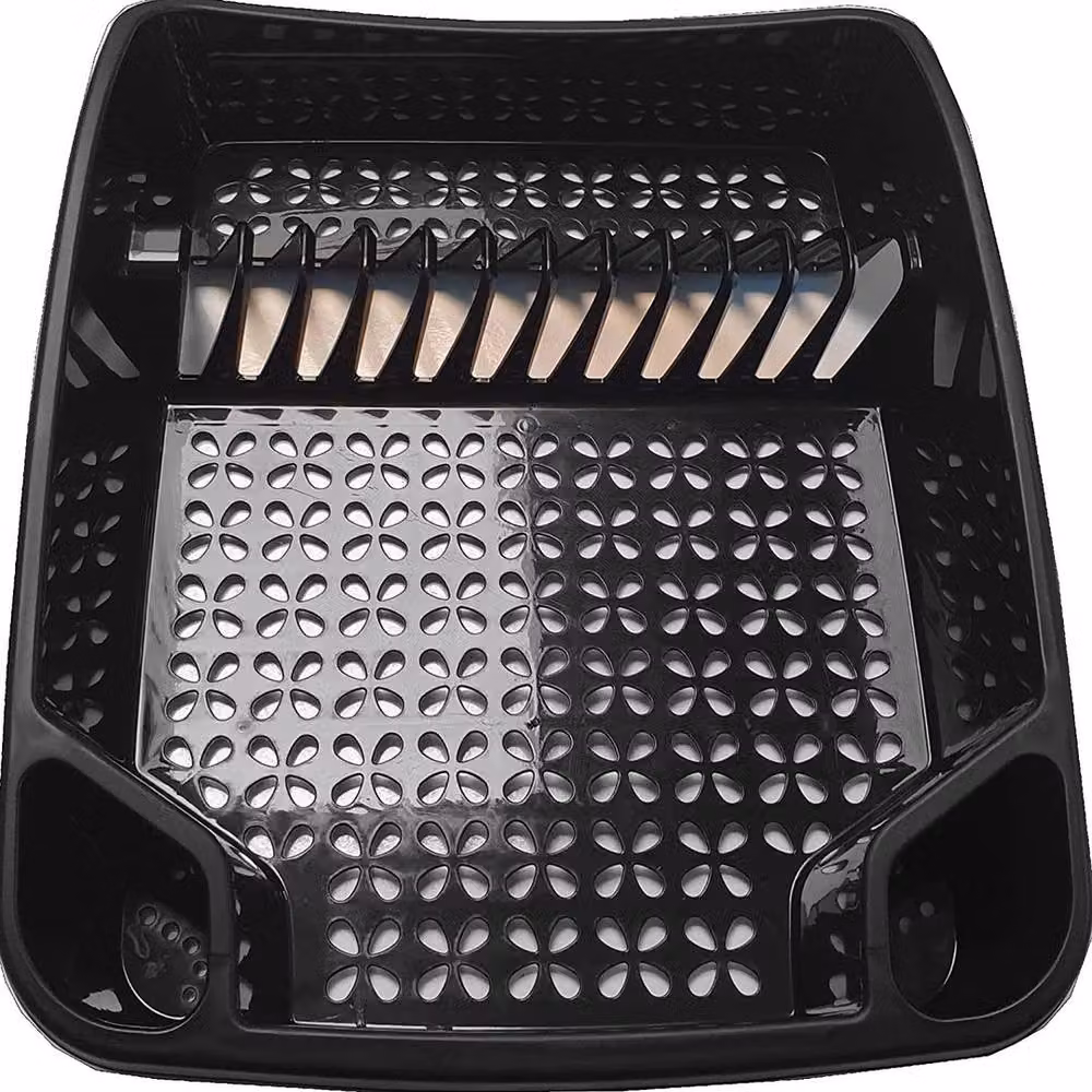 Hinsinc Matte Black Rectangular Sink Dish Drainer Rack with Cutlery Holder – 4