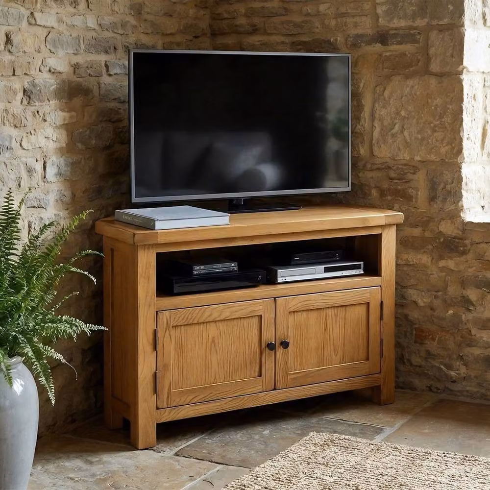 FORGEVIO Rustic Wild Oak TV Stand in Brown – 4