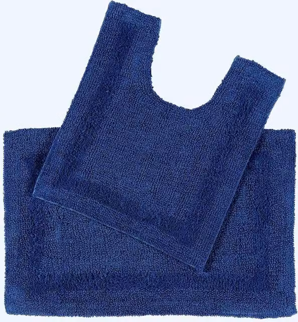 Homescapes Luxury 2 Piece Cotton Bath Mat and Pedestal Mat Set, Navy Blue, 1600GSM, Non-Slip and Reversible