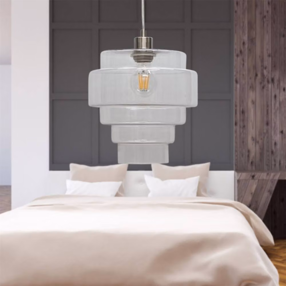 First Choice Lighting Benson Set of 2 Glass and Silver Pendant Lights with Transparent Shades – 3