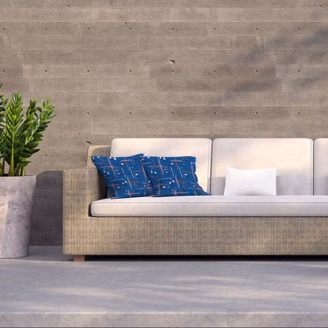 Andrew Lee Blue Floral and Check Grid Square Outdoor Cushion, W/D/H: 60 x 60 x 60 cm