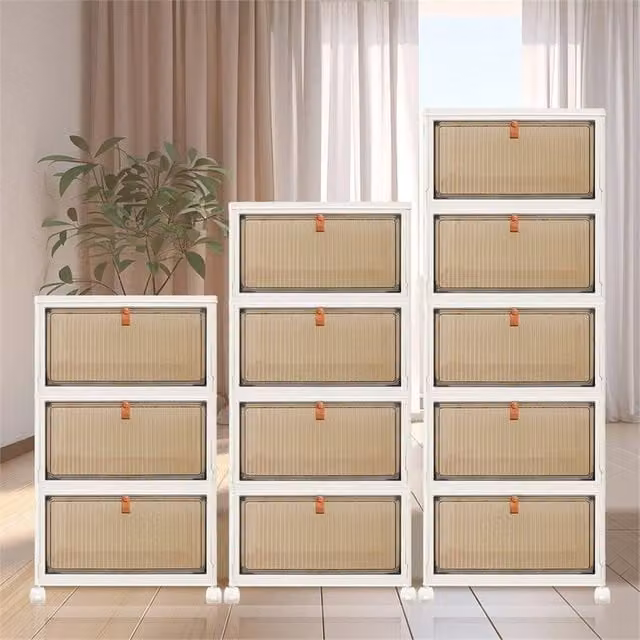 Kelvenix 4 Tier Plastic Storage Drawer Tower Unit in Beige, W: 50 cm