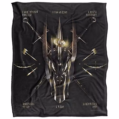 WB 100 Lord of the Rings Sauron Runes Super Soft Fleece Throw Blanket, White, W/D/H: 152 x 127 cm – 1