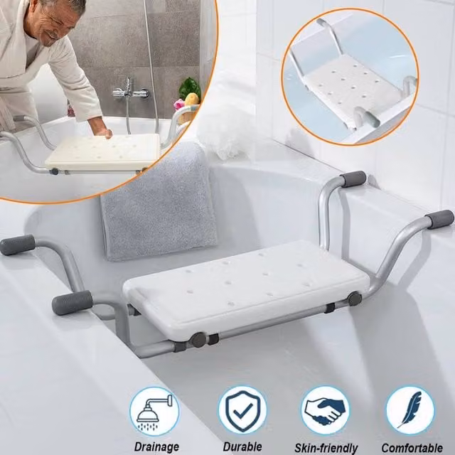 SPETLEK White Plastic Drainage Bath Seat Chair for Seniors