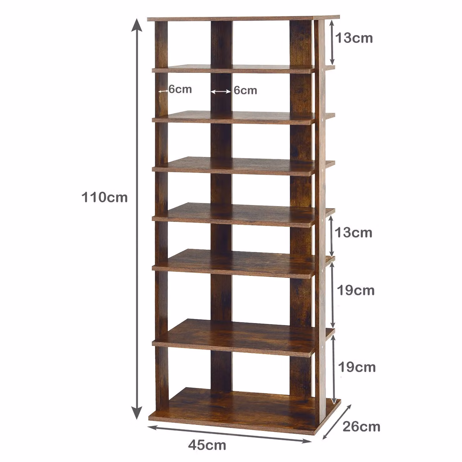 Costway 7-Tier Double Corner Shoe Rack and Vertical Display Shelf in Brown – 3