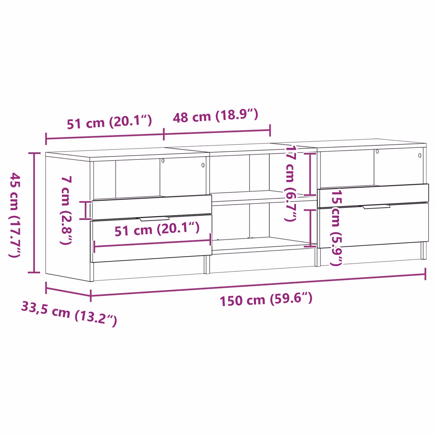 Berkfield Home Modern Black Oak TV Cabinet in Matt MDF, W: 150 cm, D: 45 cm, H: 45 cm – 5
