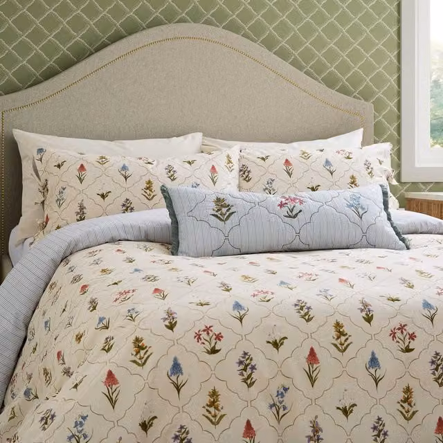 Sanderson Spring Meadow Single Duvet Cover and Pillowcase Set, Multicolour Cotton Percale