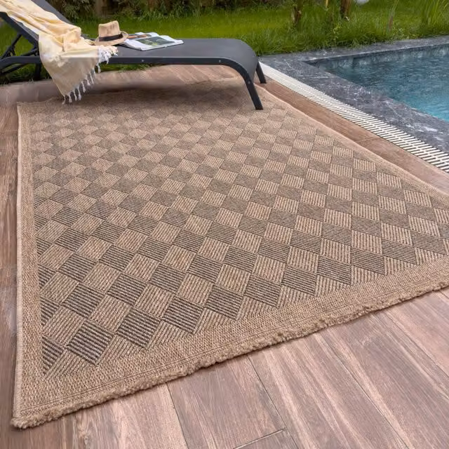 Nature Collection Diamond Outdoor Rug in Dark Grey and Beige, W/D/H: 160 x 230 cm
