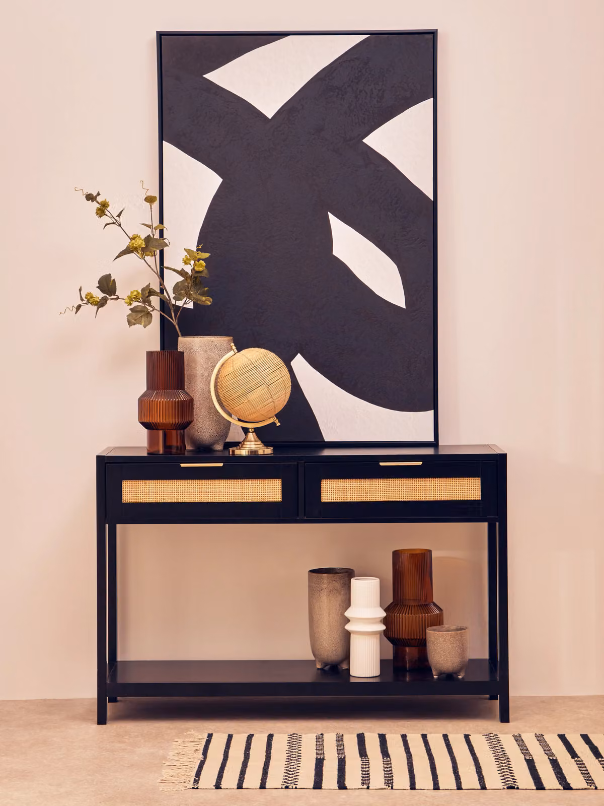 Orsina Rustic Black Wood Console Table with Drawers W/D/H: 116 x 38 x 76 cm – 3
