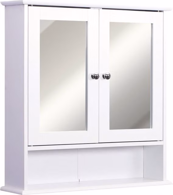 Kleankin White Wall Mounted Bathroom Mirror Cabinet with Hinged Doors and Internal Shelves
