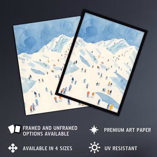 Artery8 Alps Winter Ski Watercolour Wall Art Poster Print, Blue, W/H: 46 x 61 cm – 2